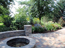 Round fire pit and paver path